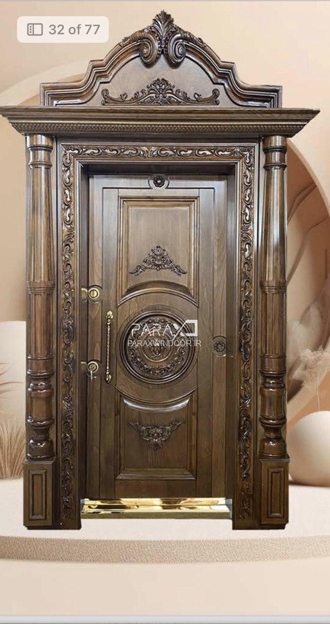 درب‌ ایمنی با چوب گردو منبت